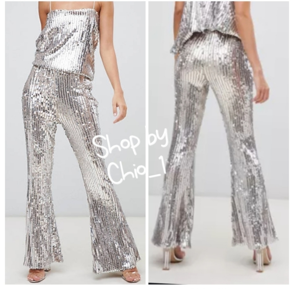Club L embellished wide leg pants  silver